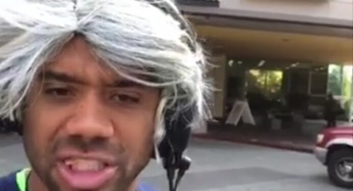 Russell Wilson wears Pete Carroll  Costume